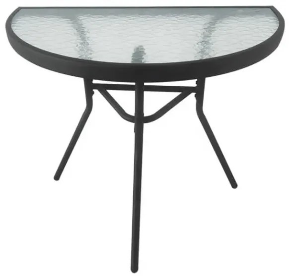 Masa de gradina semirotunda cu blat de sticla ISLAND 70x40 cm, negru