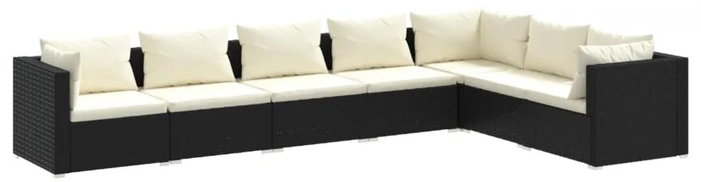 3101735 vidaXL Set mobilier de grădină cu perne, 7 piese, negru, poliratan