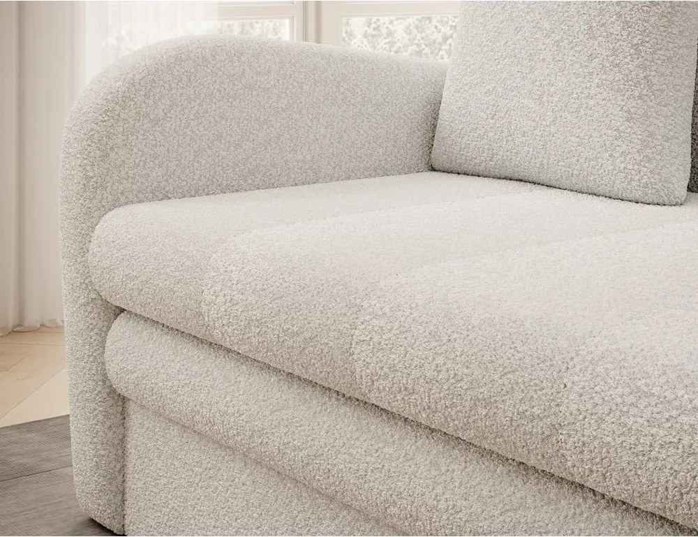 Canapea albă extensibilă/cu spațiu de depozitare cu tapițerie din țesătură bouclé 130 cm Ario – ELTAP