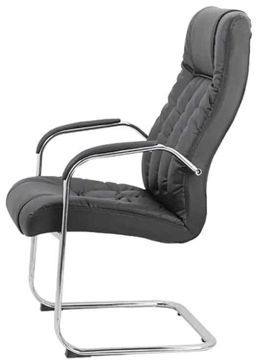 Scaun vizitator negru OFF 8115 din piele ecologică și cadru cromat tip sanie