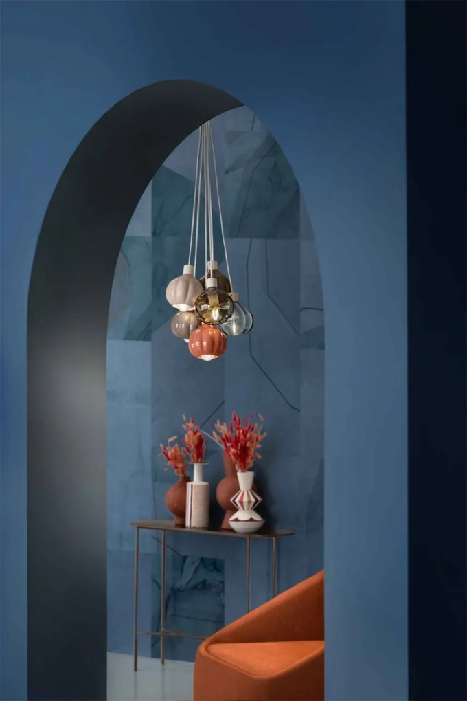 Lustra cu 6 pendule design italian realizat manual din ceramica si sticla AFOXÉ Mix