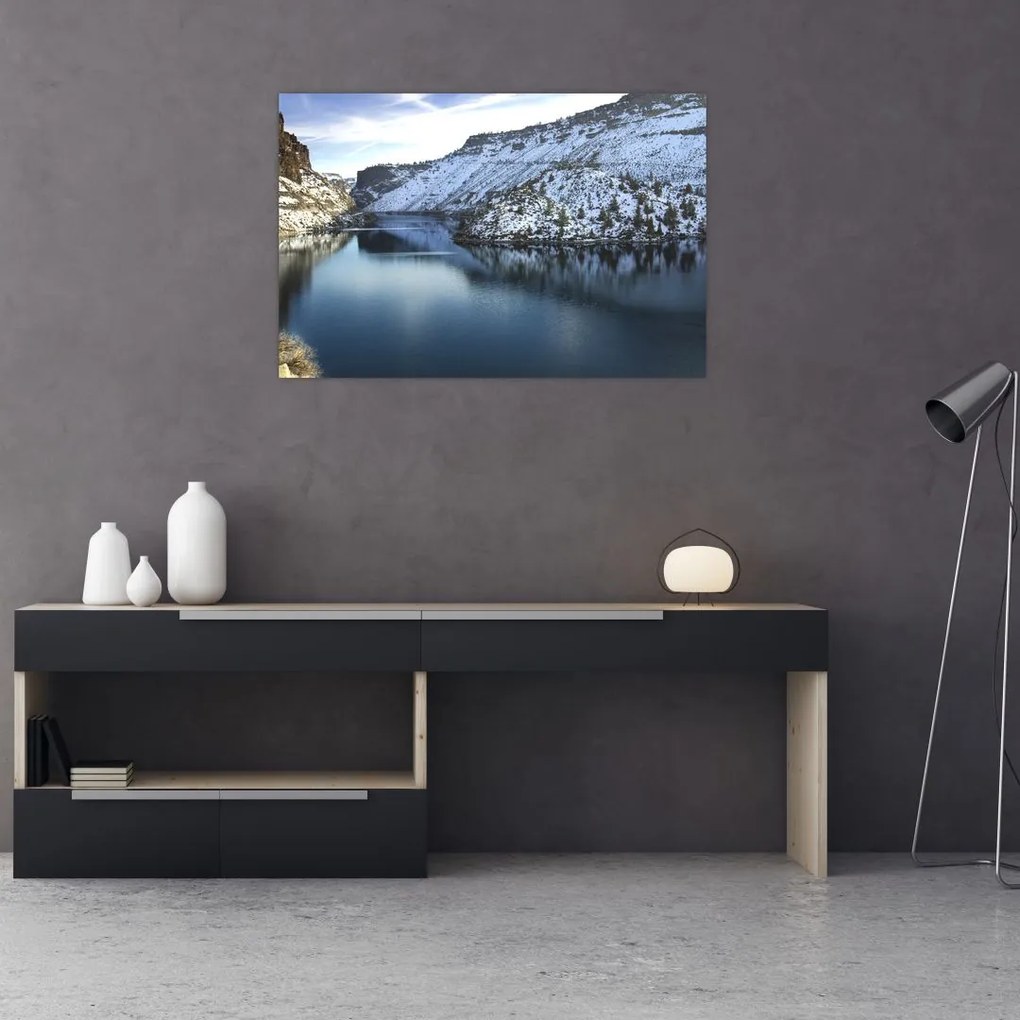 Tablou - peisaj de iarnă cu lac (90x60 cm)