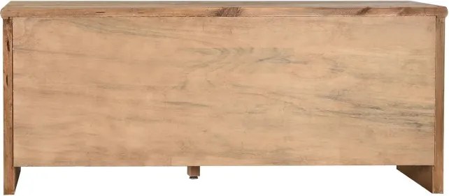 Comodă TV living din lemn reciclat, natur, cu 2 uși, 2 sertare și mâner rotund din metal negru, 65 x 156 x 44 cm, „Haven”
