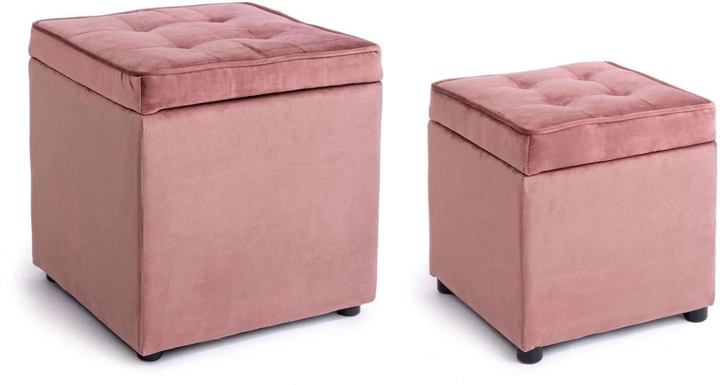 Set 2 pufi din catifea roz cu capac Bellville Blush Velvet Set2Pouf | PRIMERA COLLECTION