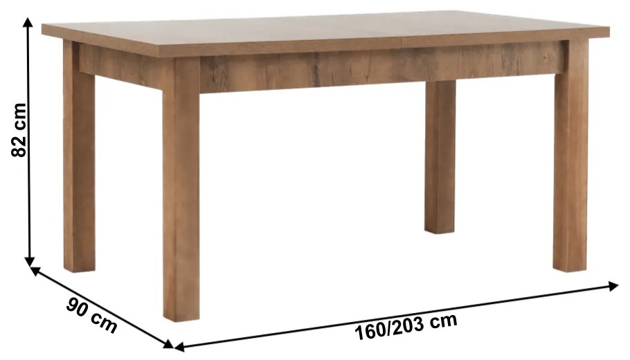 Masa extensibila pentru dining, stejar lefkas inchis, 160-203x90 cm, MONTANA STW