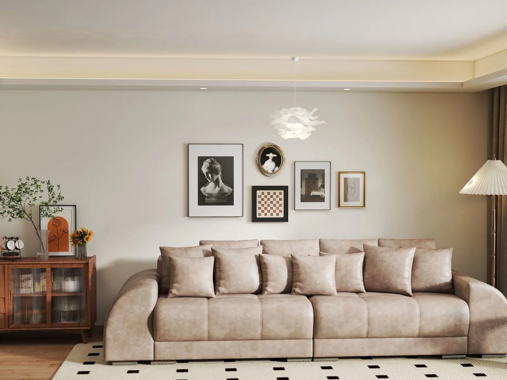 Canapea extensibilă dumonde cu 2 lăzi de depozitare si sezut confortabil din spuma high-density, Verona Tobago Beige 310x100 cm