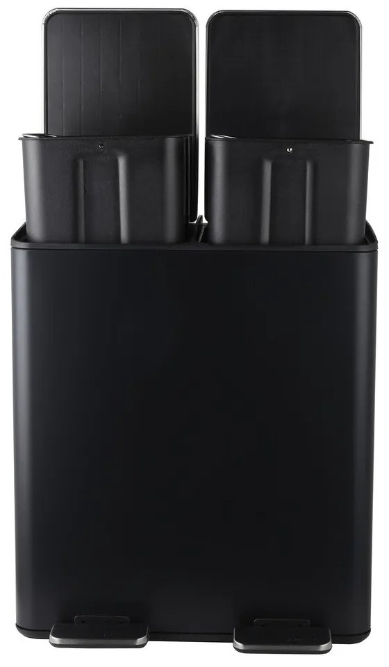 Coș de gunoi negru mat pentru reciclare/cu pedală 2x20 l din oțel Aliya – Spirella
