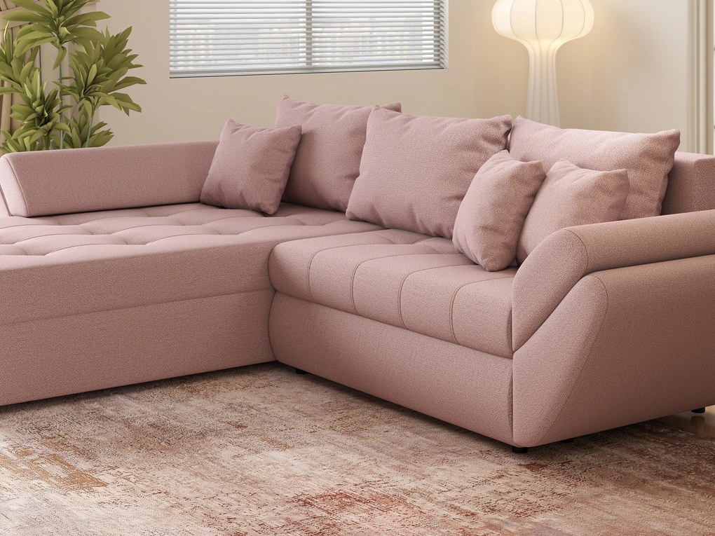 Colțar extensibil dumonde cu ladă de depozitare si sezut confortabil din spuma high-density, Loana Enjoy Flamingo 270x185 cm
