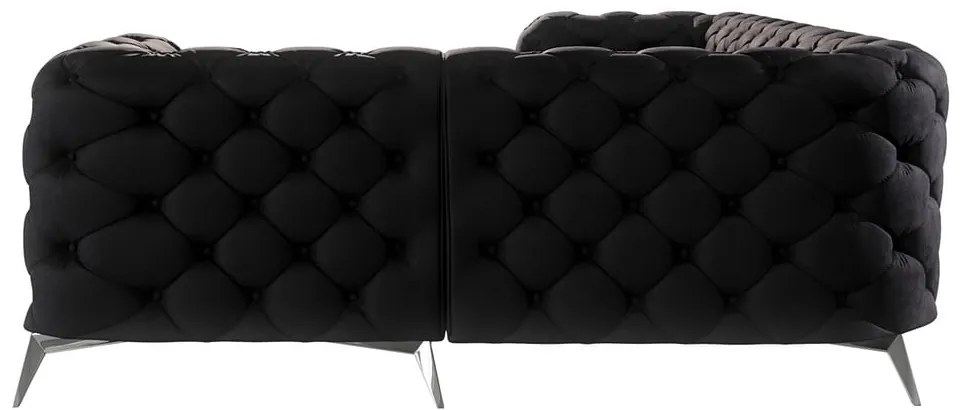 Colțar negru cu tapițerie din catifea (cu colț pe partea dreaptă/în formă de ”L”) Chelsea – Ropez