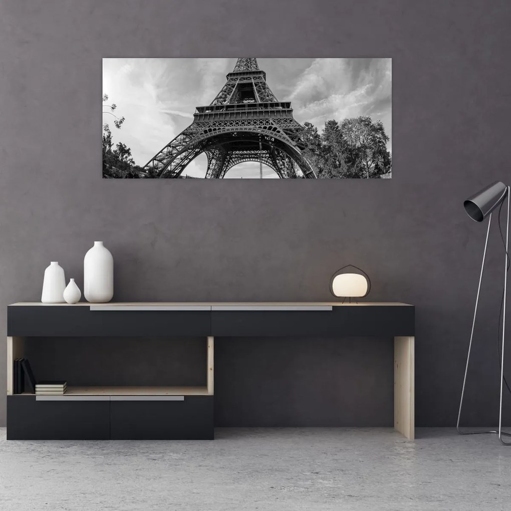 Tablou - Turnul Eiffel, alb-negru (120x50 cm)