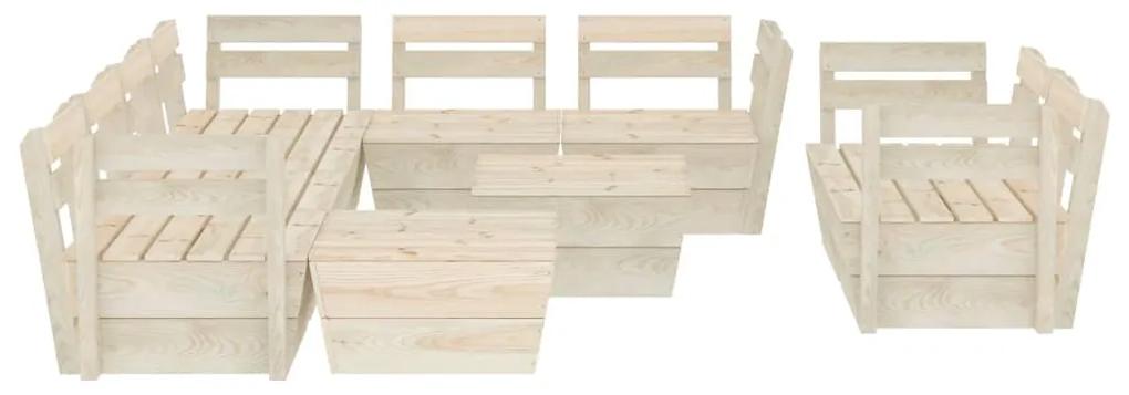 Set mobilier gradina din paleti, 10 piese, lemn molid tratat 5x colt + 3x mijloc + 2x masa, 1