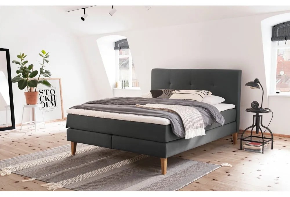 Pat boxspring gri antracit 160x200 cm Stockholm – Meise Möbel