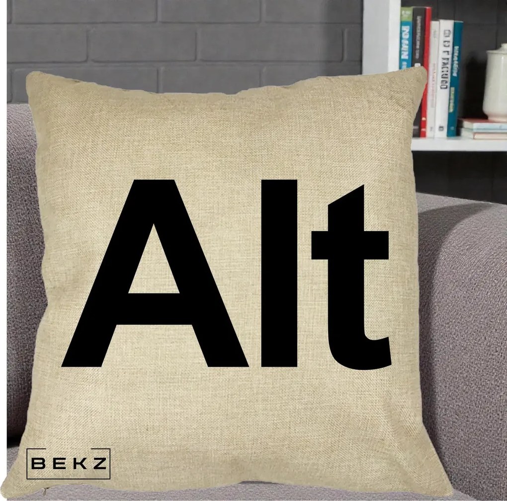 Perna Personalizata Tasta Alt Tipografie Bold, 40x40 cm, Crem, Husa Detasabila, Perna Inclusa, BEKZ®