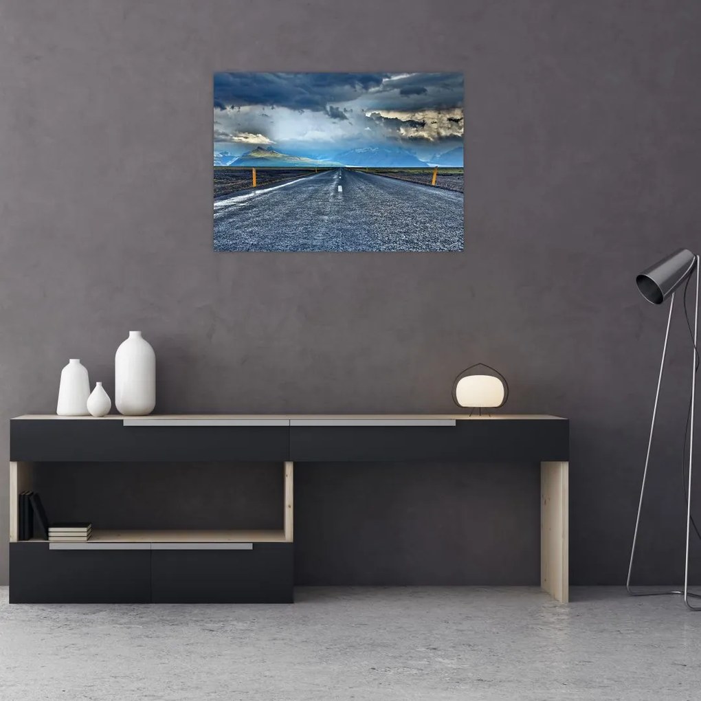 Tablou pe sticlă cu drum în furtună (70x50 cm)