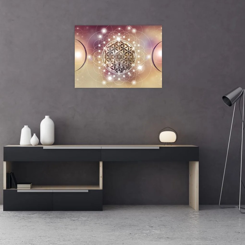 Tablou pe sticlă - Mandala cu elemente (70x50 cm)