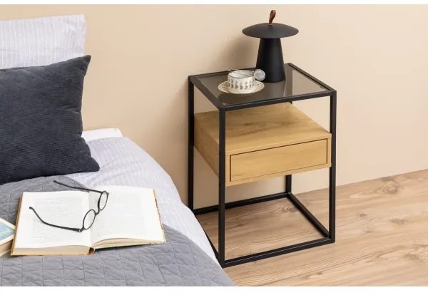 Noptieră ZEIN stejar/negru