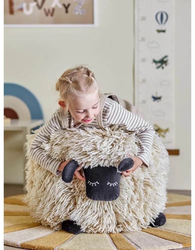 Fotoliu puf pentru copii crem cu tapițerie din lână Dolly – Bloomingville Mini