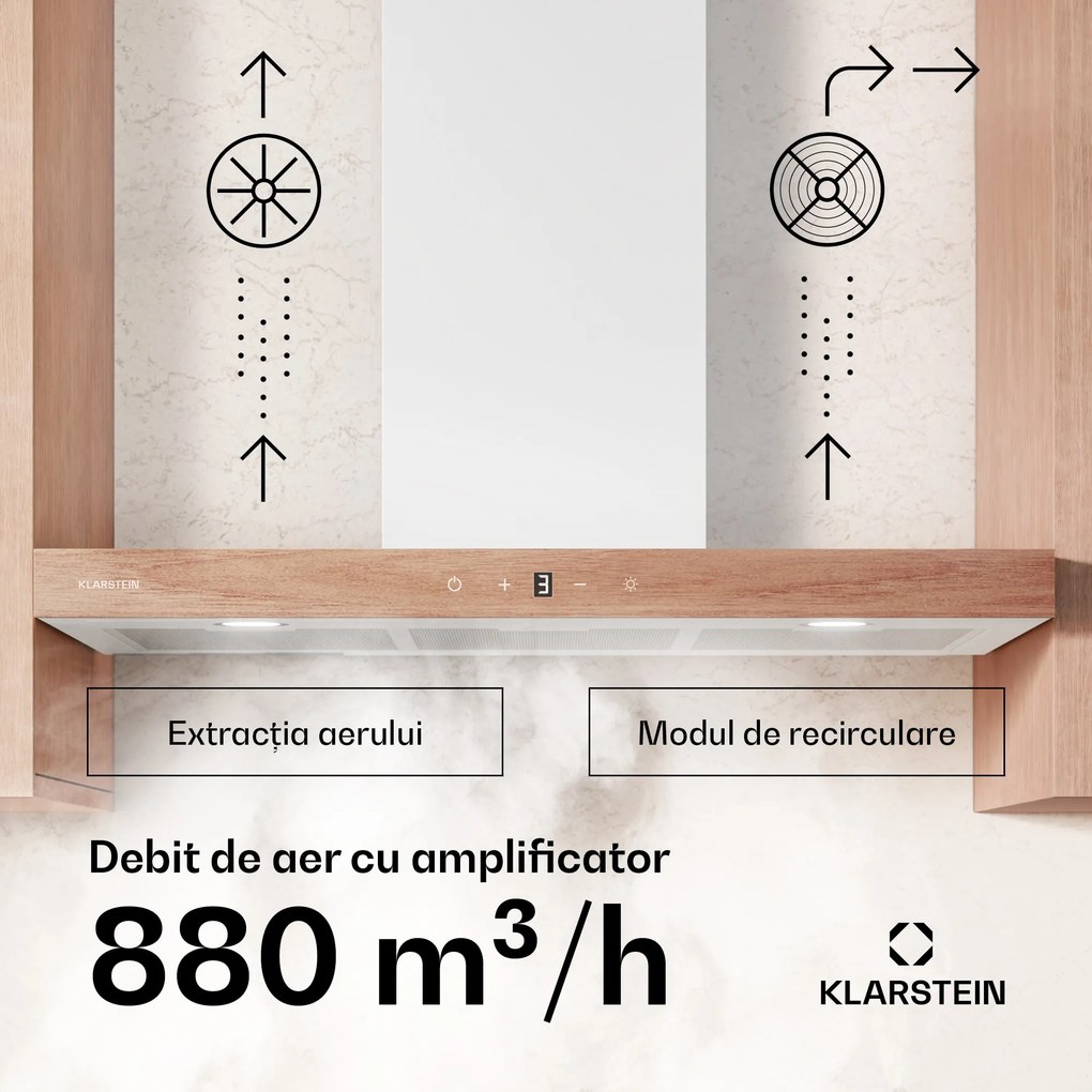 Klarstein ZenFusion T hotă extractoare | 881,6 m³/h | A++ | 210 W DC | 47 dB | evacuare aer/circulație aer