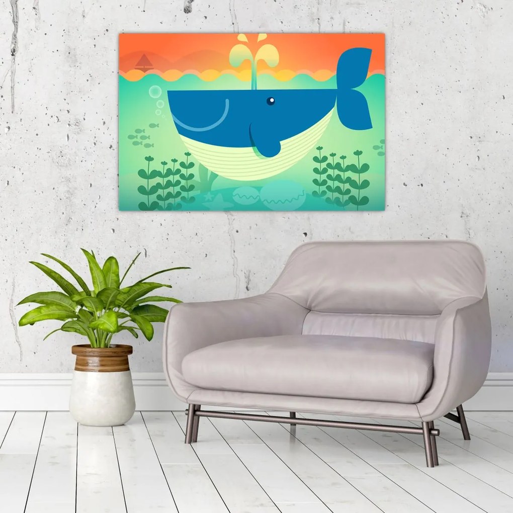Tablou - Balenă veselă în mare (90x60 cm)