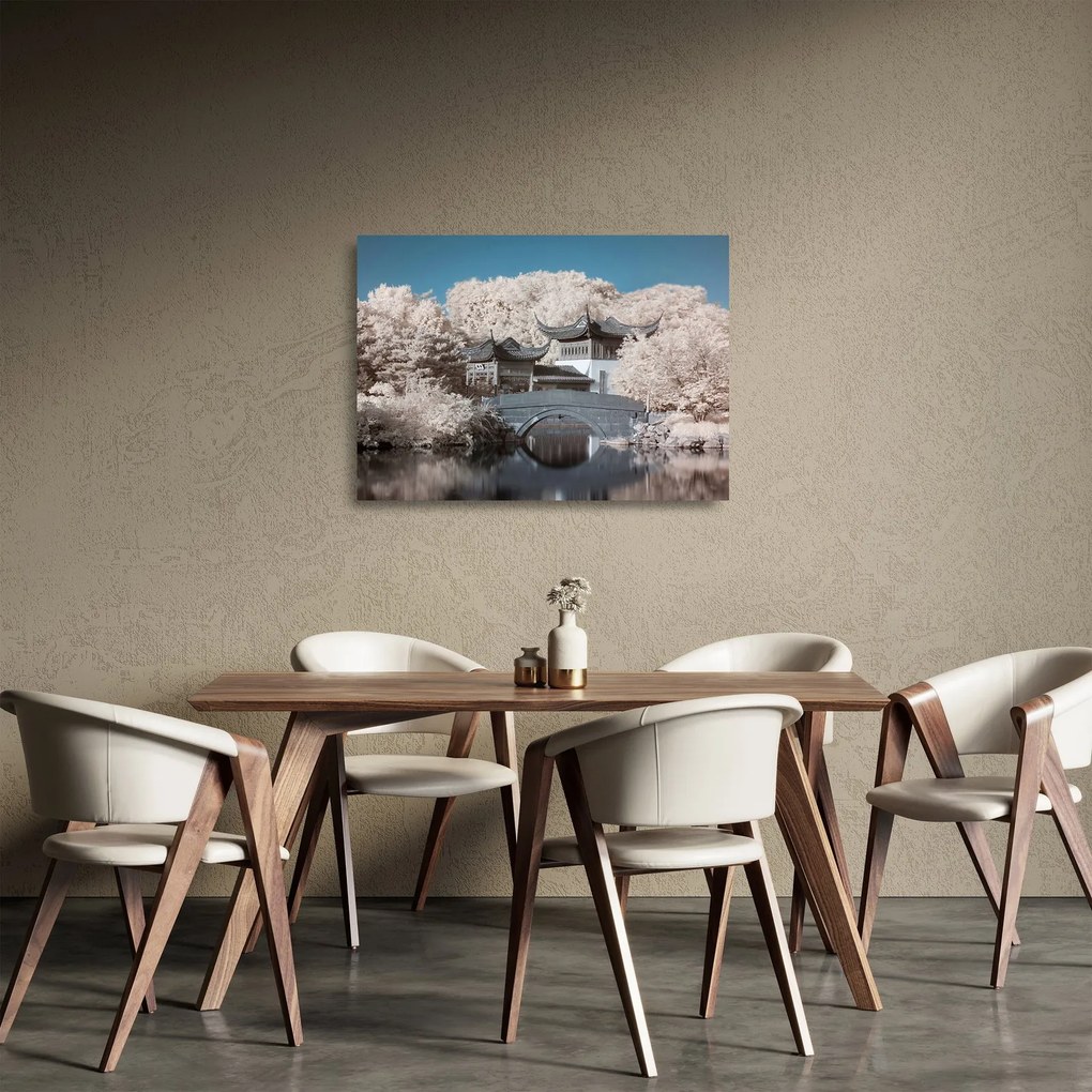 Tablou pe sticlă - pomi înfloriți în Asia (70x50 cm)