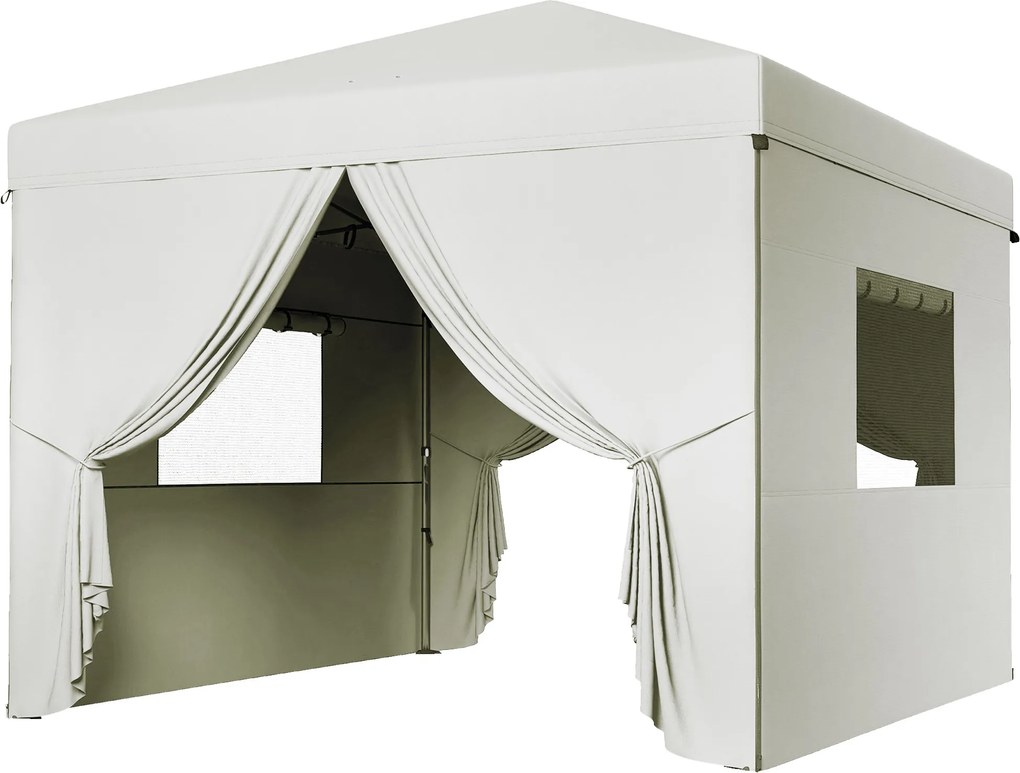 Outsunny Cort pliabil pop-up 3x3 m cu 4 draperii laterale 2 ferestre din plasă înălțime reglabilă impermeabil și anti-UV Alb | Aosom Romania