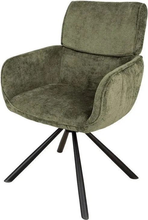 Set de 2 scaune pivotante, Metal Negru, Chenille Verde, UNIQUE A-46320 VC