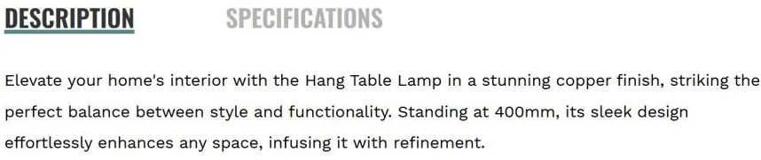 Veioza/Lampa de masa stil minimalist Hang cupru
