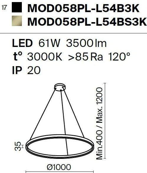Lustra LED suspendata design modern Rim negru 100cm, 3000K