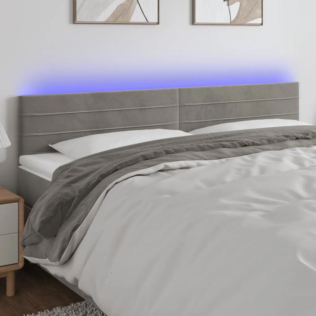 3121818 vidaXL Tăblie de pat cu LED, gri deschis, 200x5x78/88 cm, catifea