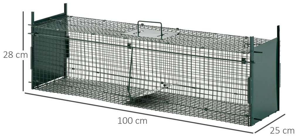 PawHut Capcană pentru Animale Mici cu Ușă Dublă, 100x25x28 cm, Verde | Aosom Romania