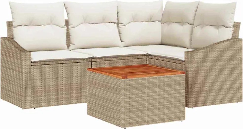 vidaXL Set de canapele pentru grădină 5 pcs Bej și crem poliratan