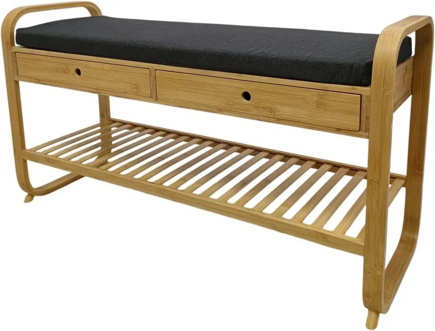 Bancheta cu raft pentru pantofi si sertare ZEN-BO 100cm bambus