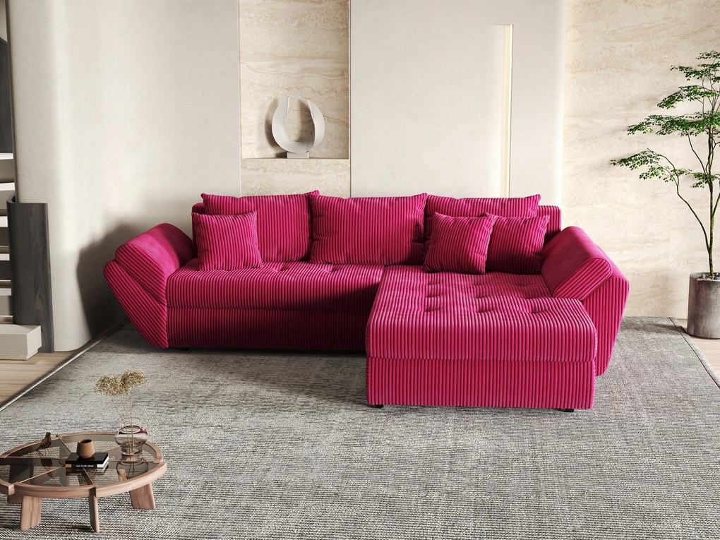 Colțar extensibil dumonde cu ladă de depozitare si sezut confortabil din spuma high-density, Loana Zoom Red II 270x185 cm