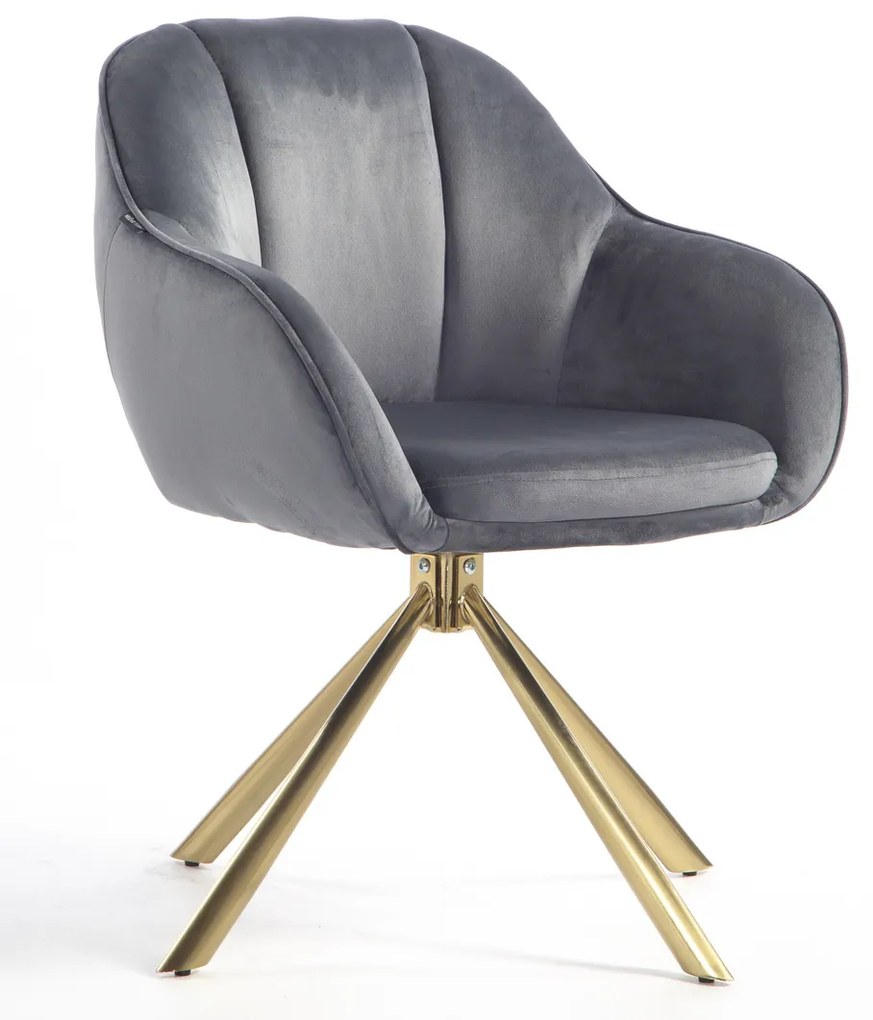 HR2055 BAZĂ STEA Scaun Grafit din Catifea cu Bază Aurie