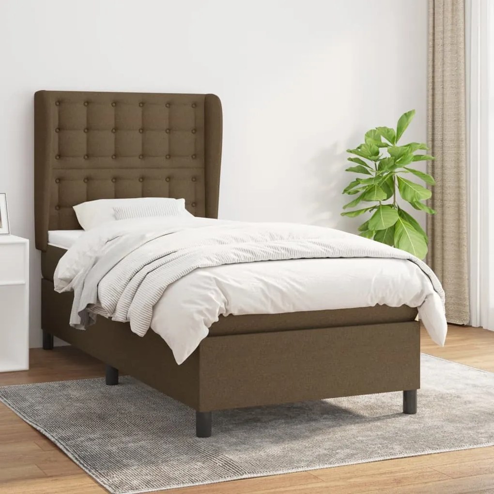 vidaXL Pat box spring cu saltea, maro închis, 90x190 cm, textil