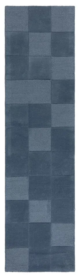 Covor tip traversă albastru închis țesut manual din lână 60x230 cm Checkerboard – Flair Rugs