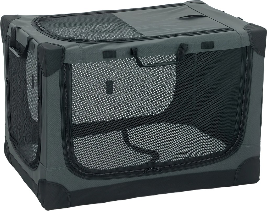 PawHut Cușcă de Transport Pliabilă pentru Câini și Pisici cu Pernă, Husă Lavabilă, Uși, din Oxford Respirabil 600D, 76x54x54 cm, Verde | Aosom Romania