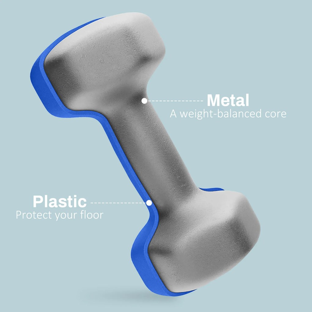 SPORTNOW Set de 2 Greutăți Hexagonale, Set de Gantere cu Prindere Antiderapantă pentru Antrenament Acasă, 24x9x9 cm, Albastru | Aosom Romania