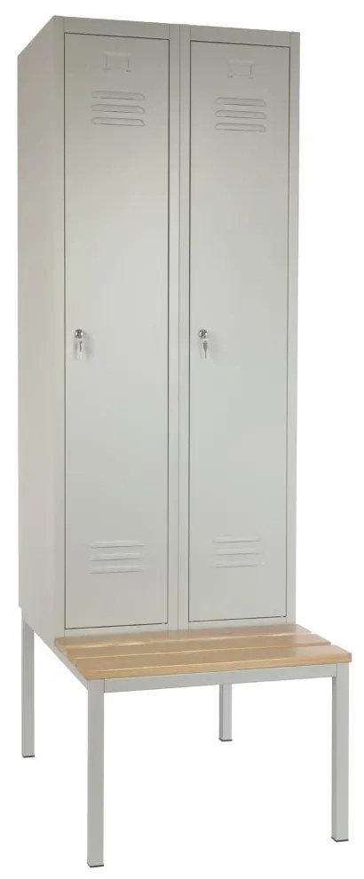 Dulap metalic cu bancă, 60 x 85 x 185 cm, închidere cilindră, gri - RAL 7035
