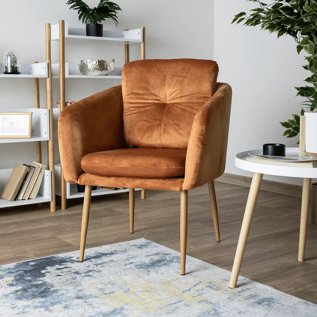 Fotoliu design, ţesătură din catifea teracota, AVETA