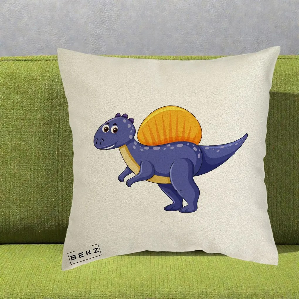 Perna Decorativa Spinozaur Kawaii, 40x40 cm, Ecru, Husa Detasabila, Perna Inclusa, BEKZ®