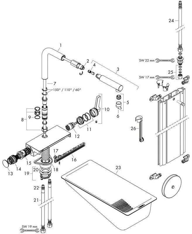 Baterie de bucatarie cu pipa extractabila, sBox, Hansgrohe, Aquno Select M81 250, crom