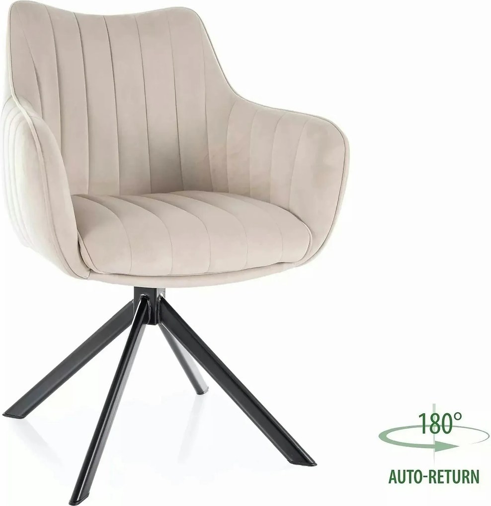 Scaun living rotativ AZALIA, bej deschis/negru, stofa catifelata/metal