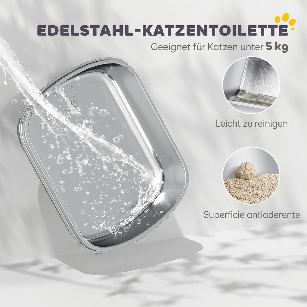 PawHut Litieră închisă pentru pisici L din oțel inoxidabil, cu mâner, lopățică și plic deodorant, anti-risipire, albă | Aosom Romania