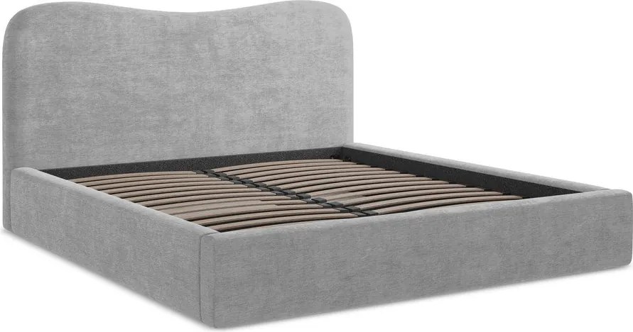 Pat matrimonial gri deschis tapițat cu spațiu de depozitare cu somieră 180x200 cm Kahai – Makamii