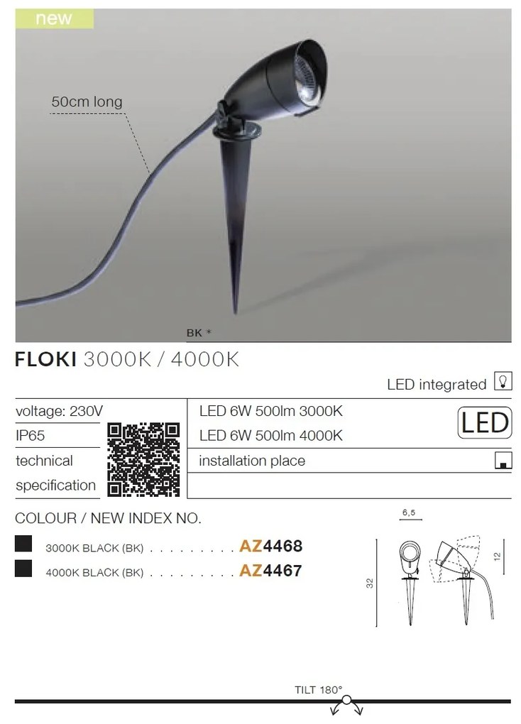 Tarus de exterior cu spot LED directionabil IP65 FLOKI 3000K