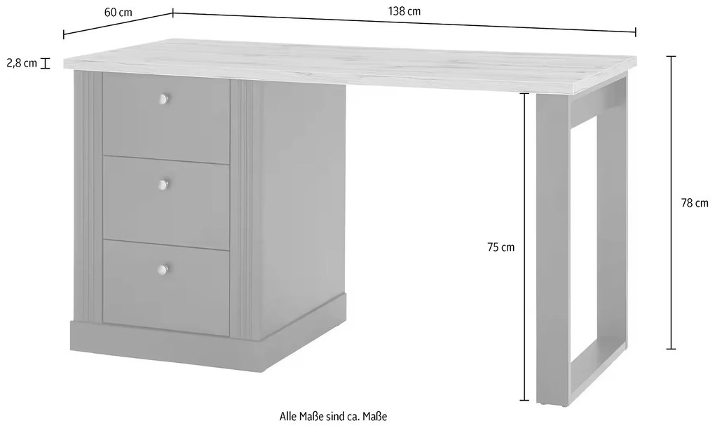 Birou ~Mykonos~ cu aspect rustic, romantic, culoare stejar-alb-gri antracit, 138 cm lungime