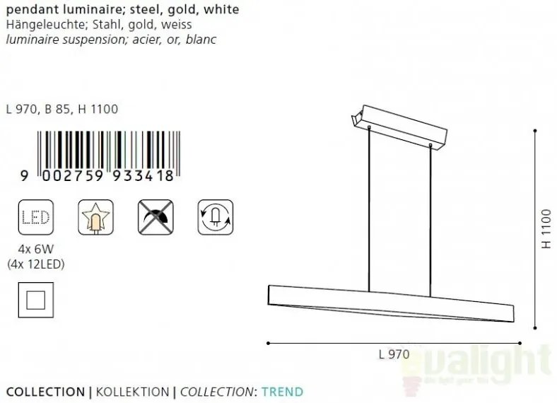 Lustra, Pendul modern L-97cm, finisaj auriu/alb, LED Fornes 93341 EL