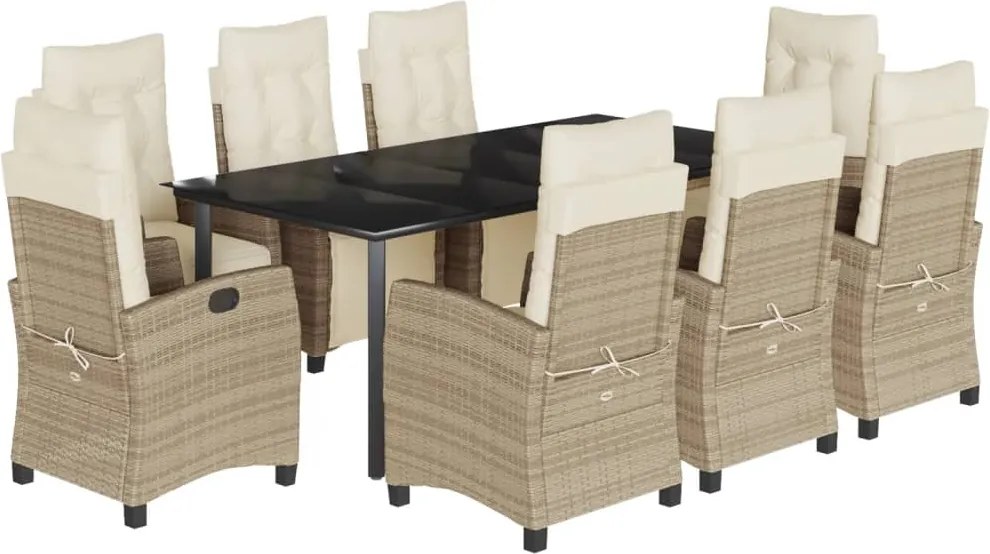 vidaXL Set de masă pentru grădină, 9 piese, cu perne, bej, poliratan