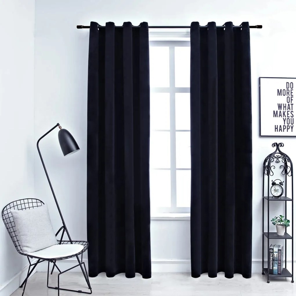 134489 vidaXL Draperii opace cu inele, 2 buc., negru, 140 x 225 cm, catifea